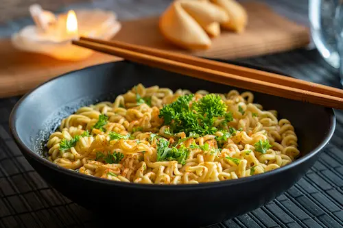 Bol de sopa de fideos udon calientes